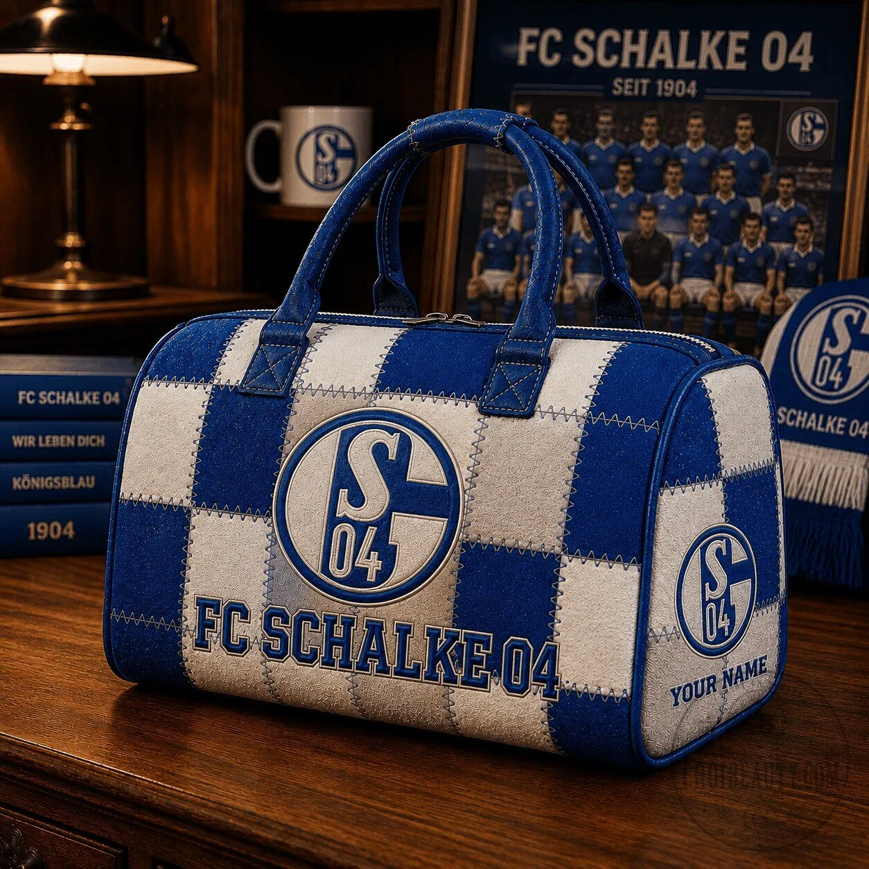 FC Schalke 04 Bundesliga Blue White Checkered Quilted Duffel Bag
