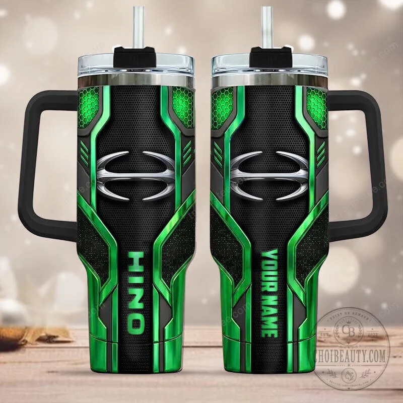 Hino Motors Green And Black Personalized Name Tumbler With Handle 7 Hino Motors Green And Black Personalized Name Tumbler With Handle