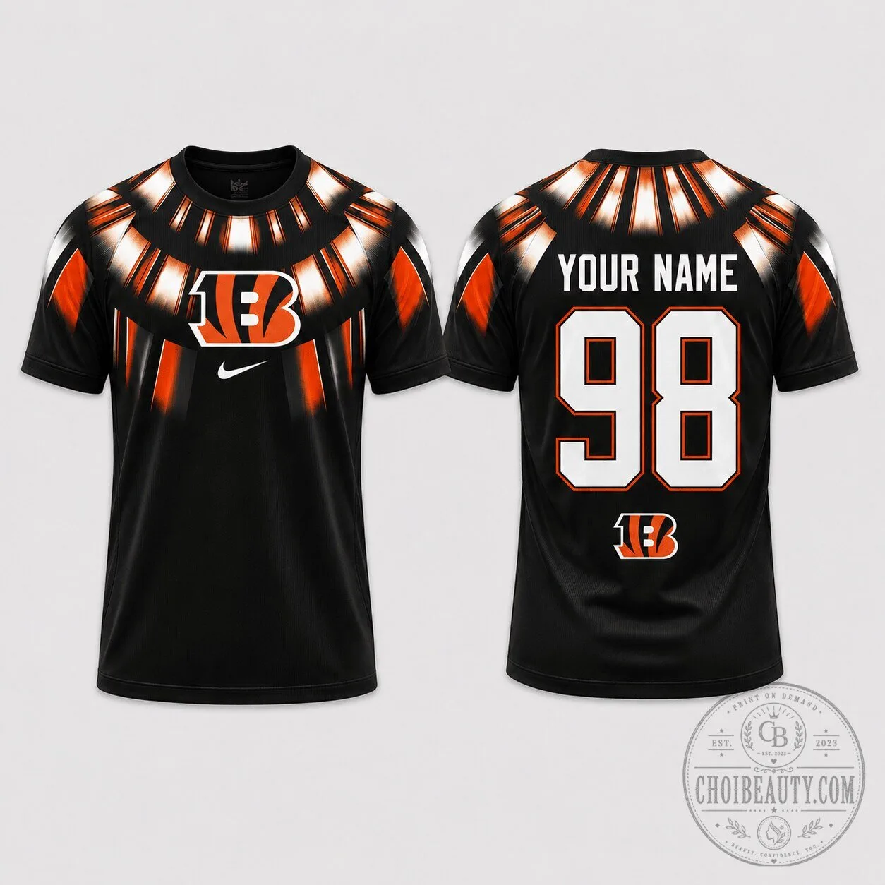Cincinnati Bengals Custom Name And Number Black Fan Apparel T-Shirt