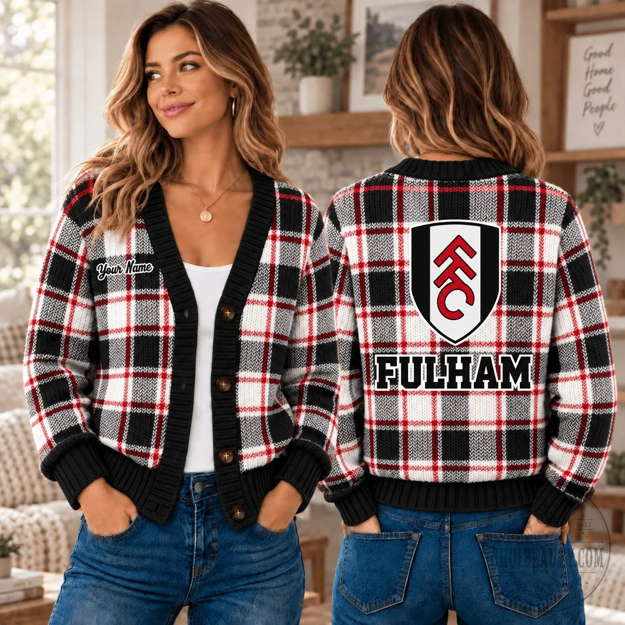 Fulham Football Club English Premier League Plaid Custom Name Cardigan