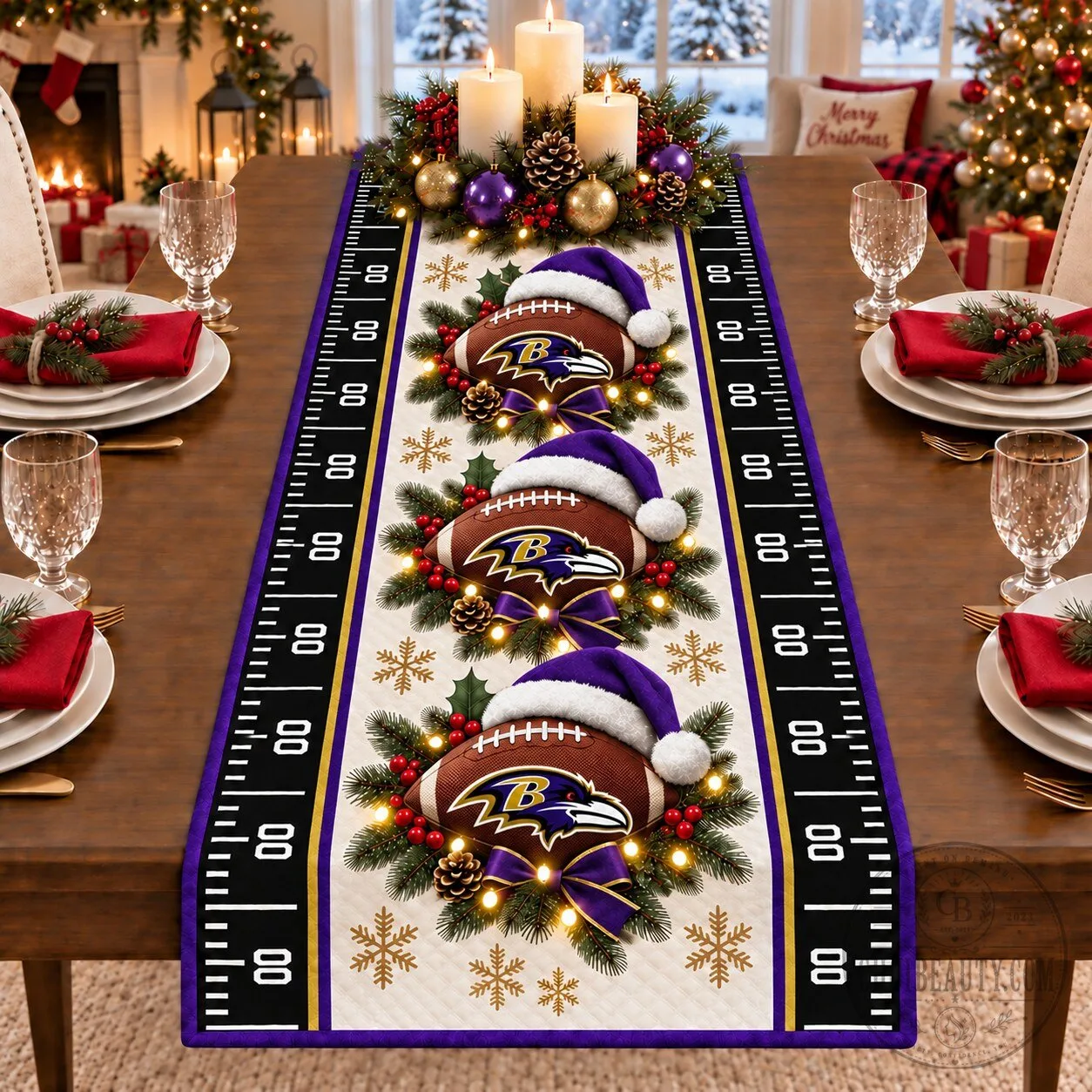 Baltimore Ravens Football Christmas Holiday Table Runner