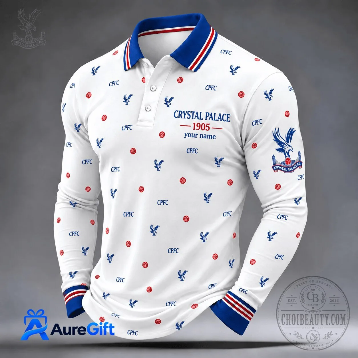 Custom Long Sleeve Polo Shirt for Crystal Palace Football Club Fans