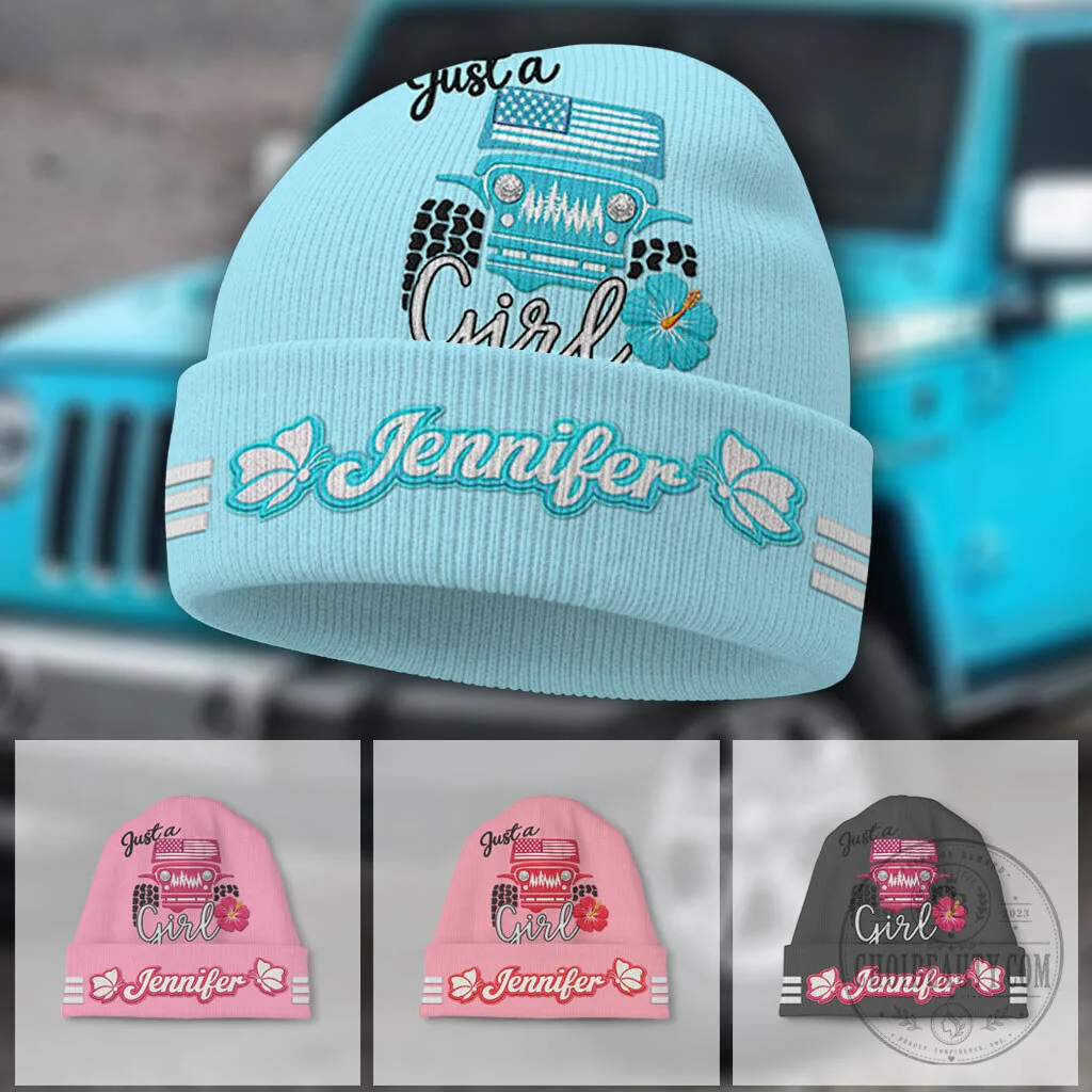 Just a Jeep Girl Offroad Personalized Pink Beanie Hat with Hibiscus Flower 16 Just a Jeep Girl Offroad Personalized Pink Beanie Hat with Hibiscus Flower