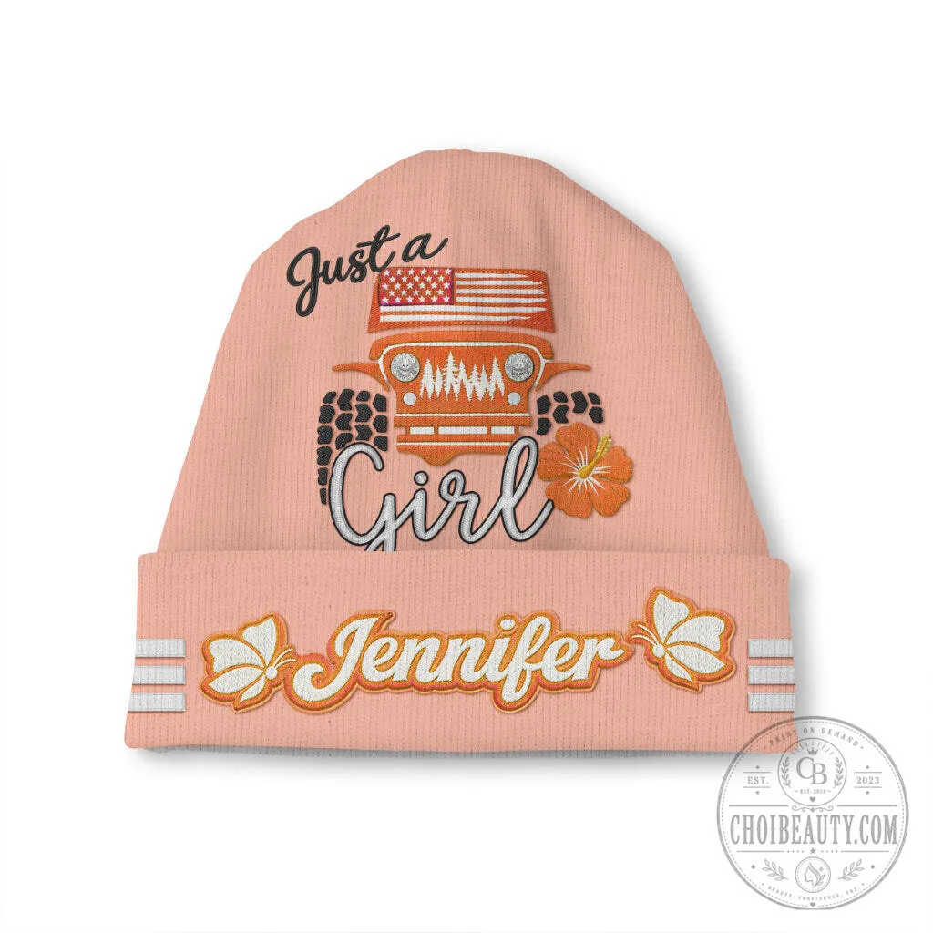 Just a Jeep Girl Offroad Personalized Pink Beanie Hat with Hibiscus Flower 17 Just a Jeep Girl Offroad Personalized Pink Beanie Hat with Hibiscus Flower