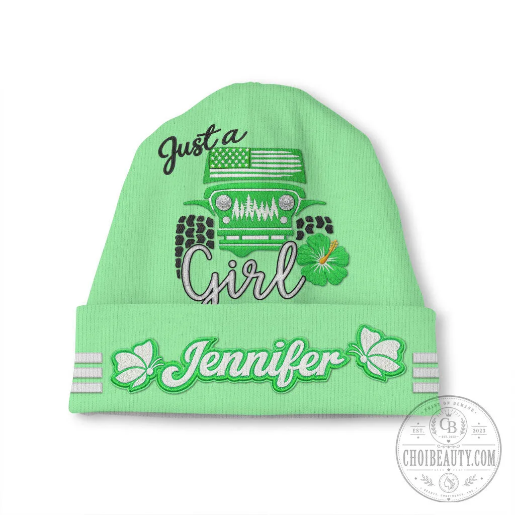 Just a Jeep Girl Offroad Personalized Pink Beanie Hat with Hibiscus Flower 20 Just a Jeep Girl Offroad Personalized Pink Beanie Hat with Hibiscus Flower