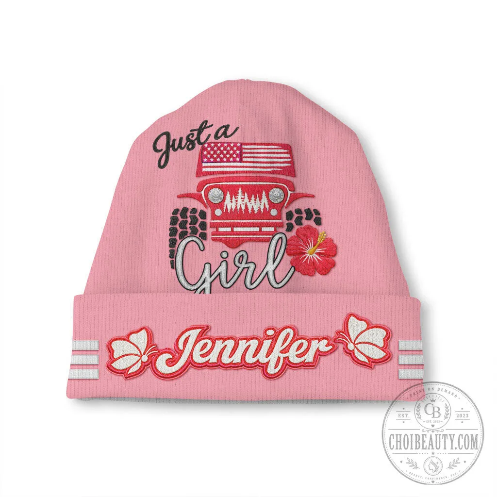 Just a Jeep Girl Offroad Personalized Pink Beanie Hat with Hibiscus Flower 21 Just a Jeep Girl Offroad Personalized Pink Beanie Hat with Hibiscus Flower