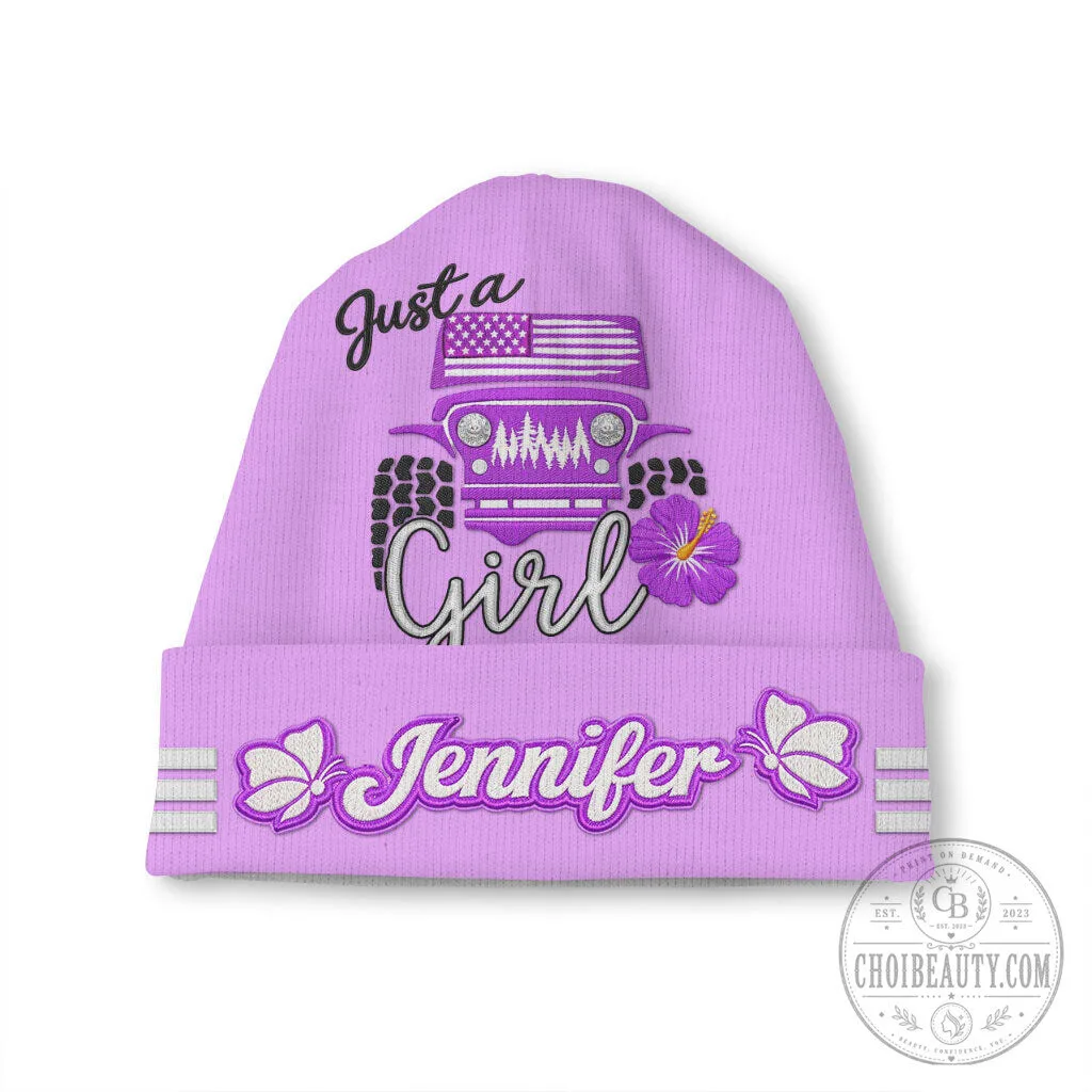 Just a Jeep Girl Offroad Personalized Pink Beanie Hat with Hibiscus Flower 22 Just a Jeep Girl Offroad Personalized Pink Beanie Hat with Hibiscus Flower