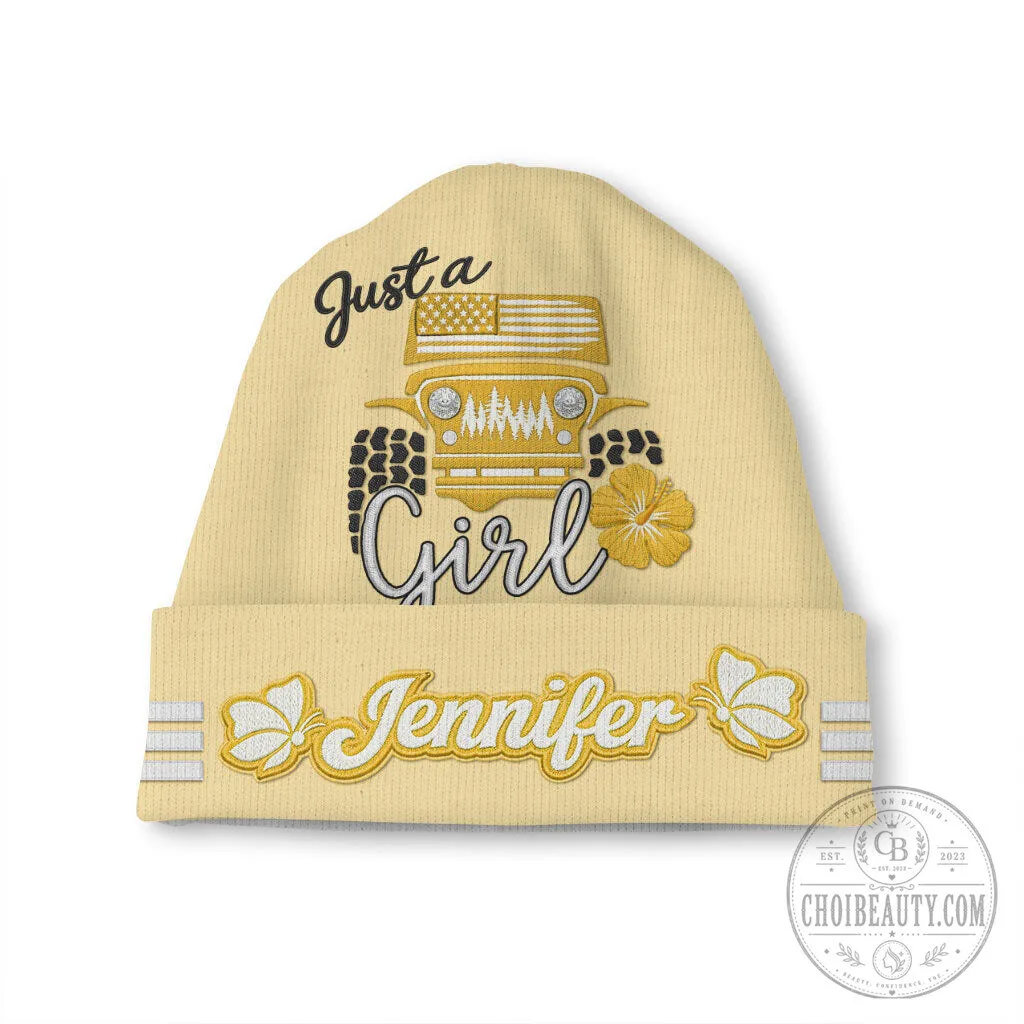 Just a Jeep Girl Offroad Personalized Pink Beanie Hat with Hibiscus Flower 23 Just a Jeep Girl Offroad Personalized Pink Beanie Hat with Hibiscus Flower
