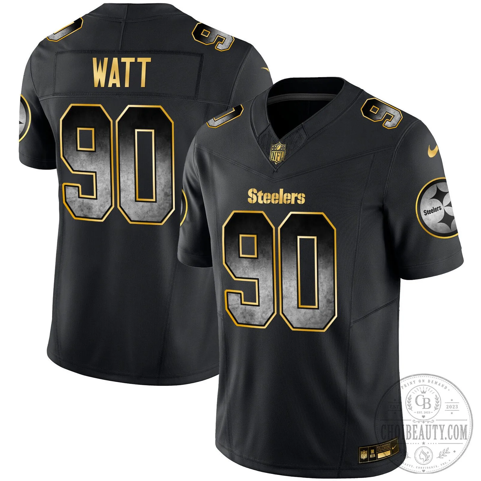 Pittsburgh Steelers TJ Watt Number 90 Black Smoke Vapor Football Jersey 2 Pittsburgh Steelers TJ Watt Number 90 Black Smoke Vapor Football Jersey