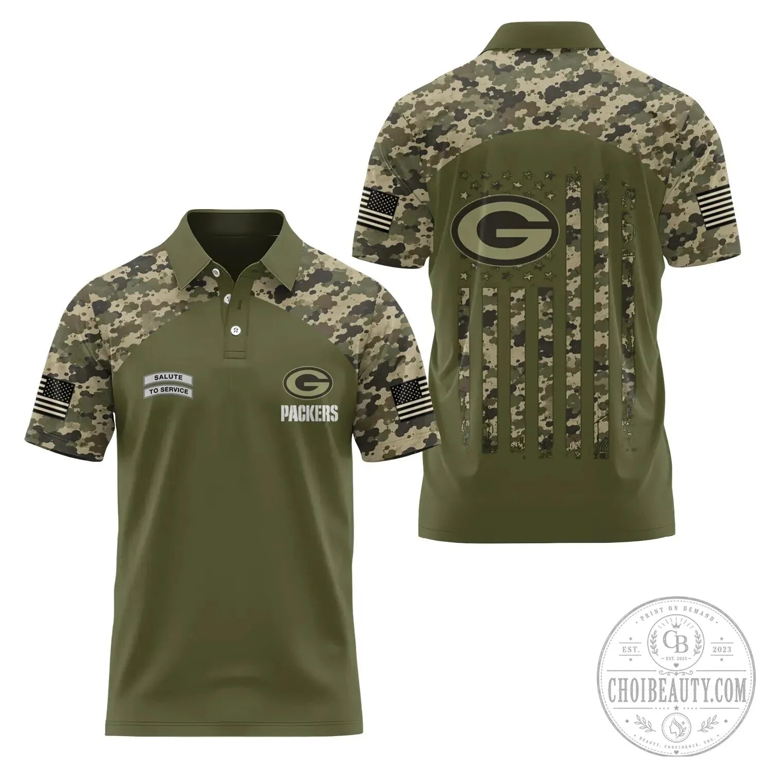 Green Bay Packers Salute To Service Military Camouflage Flag Polo Shirt