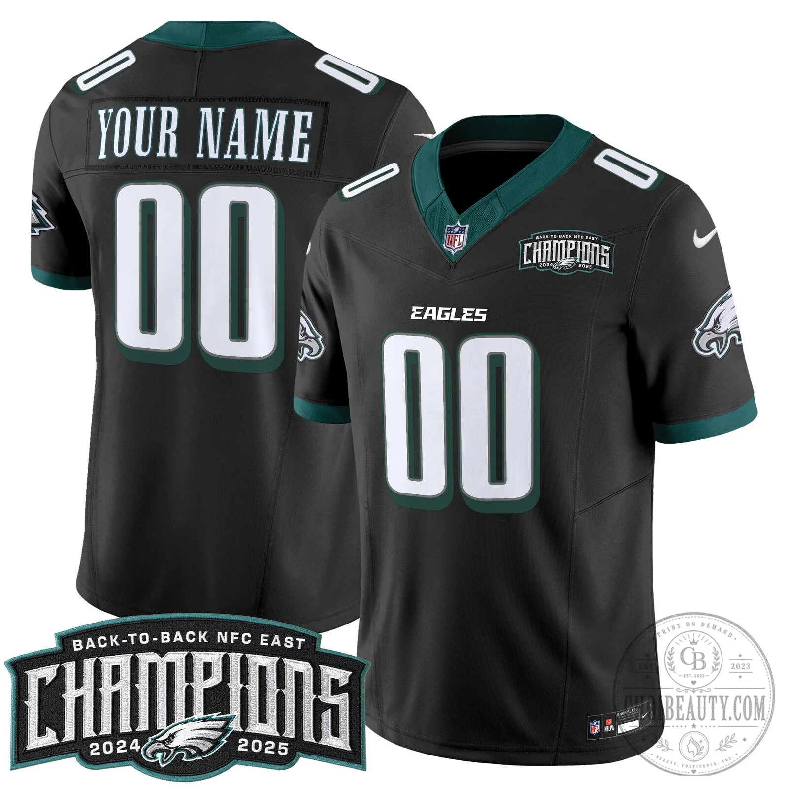 Philadelphia Eagles Back-to-Back NFC East Champions Custom Football Jersey 1 Philadelphia Eagles Back-to-Back NFC East Champions Custom Football Jersey