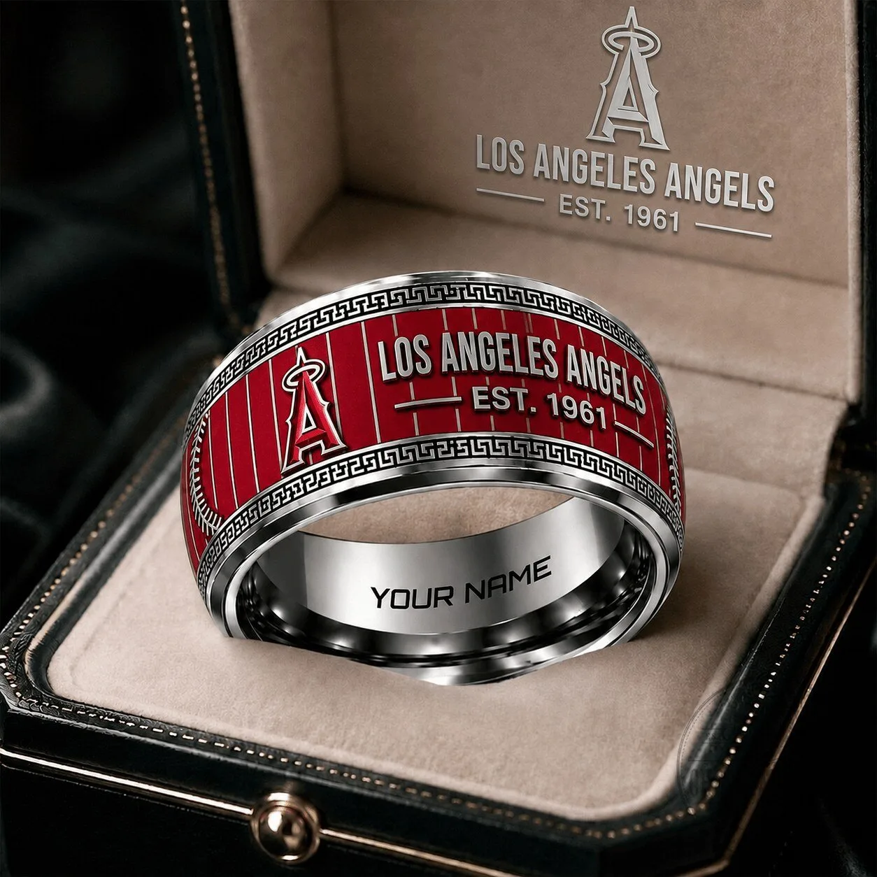 Los Angeles Angels Baseball Team Personalized Engraved Tungsten Ring