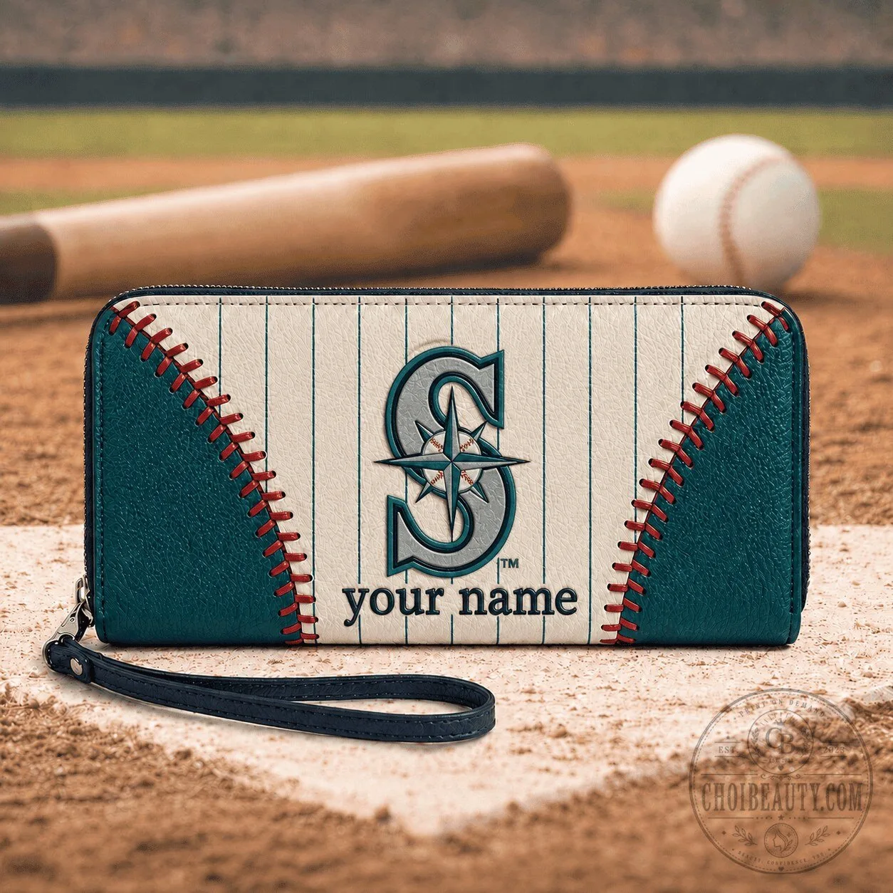 Seattle Mariners Baseball Personalized Zipper Wallet