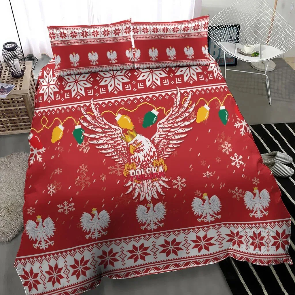 Poland White Eagle Christmas Snowflakes Red Holiday Bedding Set 13 Poland White Eagle Christmas Snowflakes Red Holiday Bedding Set
