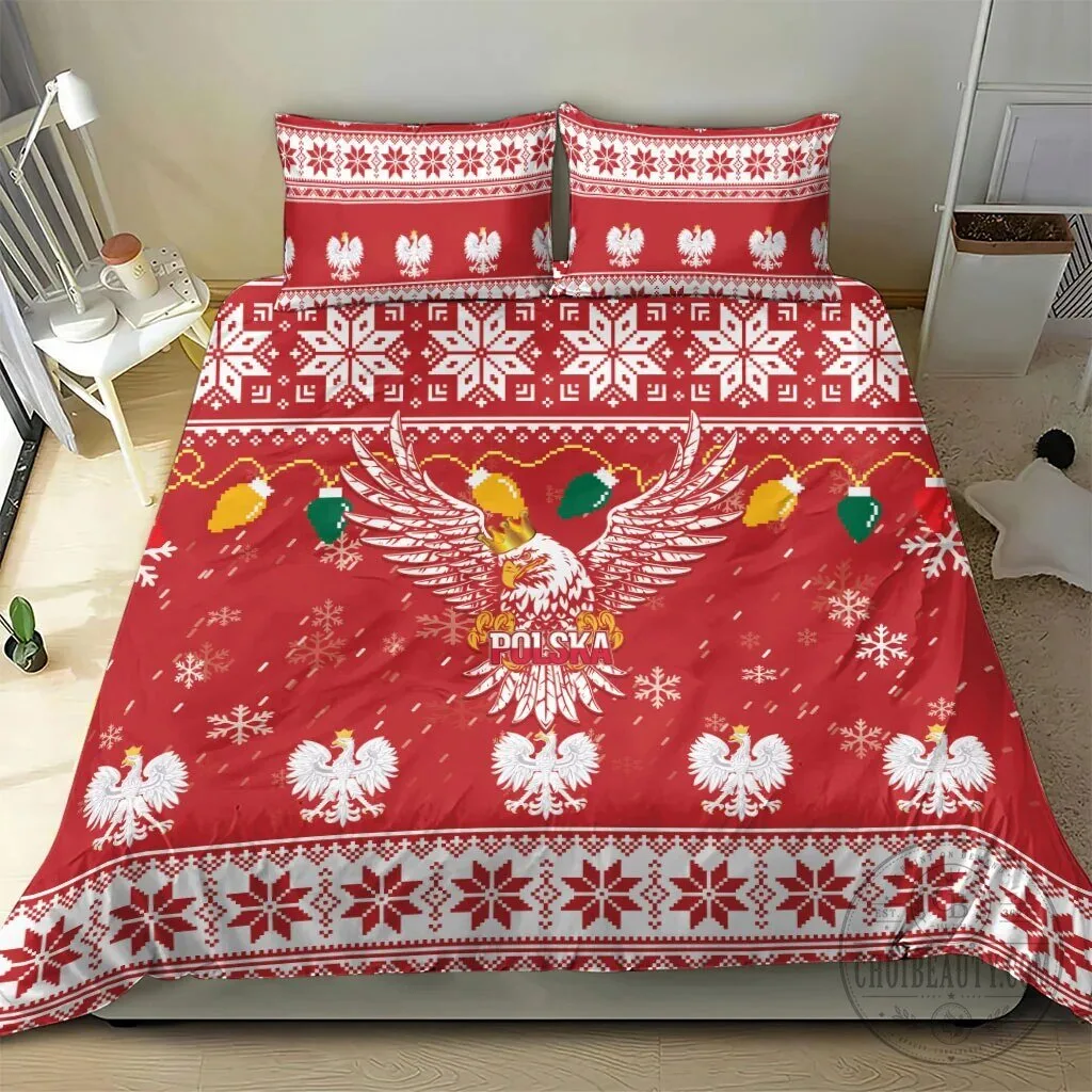 Poland White Eagle Christmas Snowflakes Red Holiday Bedding Set 14 Poland White Eagle Christmas Snowflakes Red Holiday Bedding Set