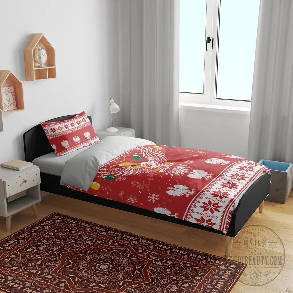 Poland White Eagle Christmas Snowflakes Red Holiday Bedding Set 16 Poland White Eagle Christmas Snowflakes Red Holiday Bedding Set
