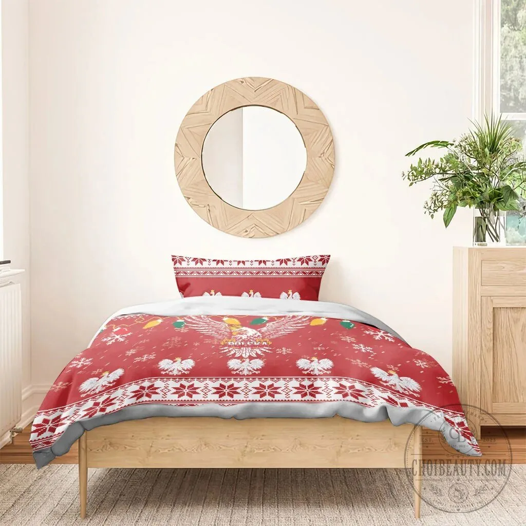 Poland White Eagle Christmas Snowflakes Red Holiday Bedding Set 17 Poland White Eagle Christmas Snowflakes Red Holiday Bedding Set