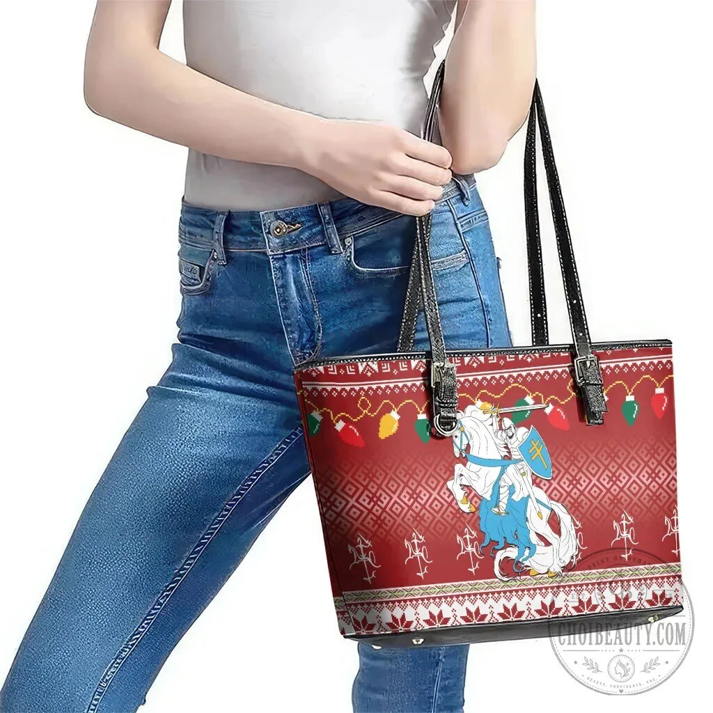 Lithuania Christmas Vytis Knight Holiday Pattern Leather Tote Bag 14 Lithuania Christmas Vytis Knight Holiday Pattern Leather Tote Bag
