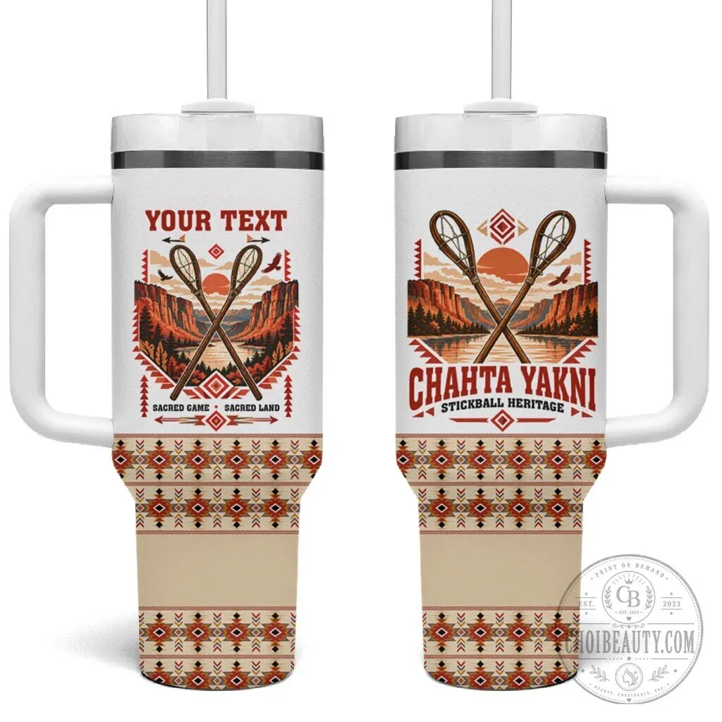 Chahta Yakni Stickball Heritage Tumbler With Handle Native American Tribal Landscape