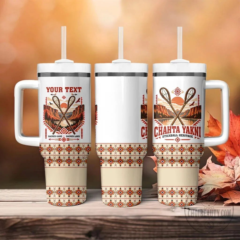 Chahta Yakni Stickball Heritage Tumbler With Handle Native American Tribal Landscape 13 Chahta Yakni Stickball Heritage Tumbler With Handle Native American Tribal Landscape