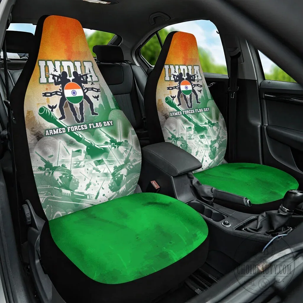India Armed Forces Flag Day Military Silhouette Car Seat Cover Set