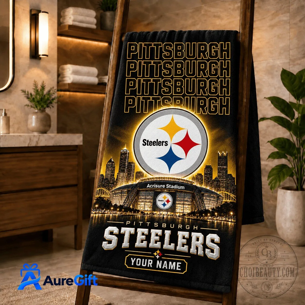 Pittsburgh Steelers Personalized Acrisure Stadium Football Fan Bath Towel