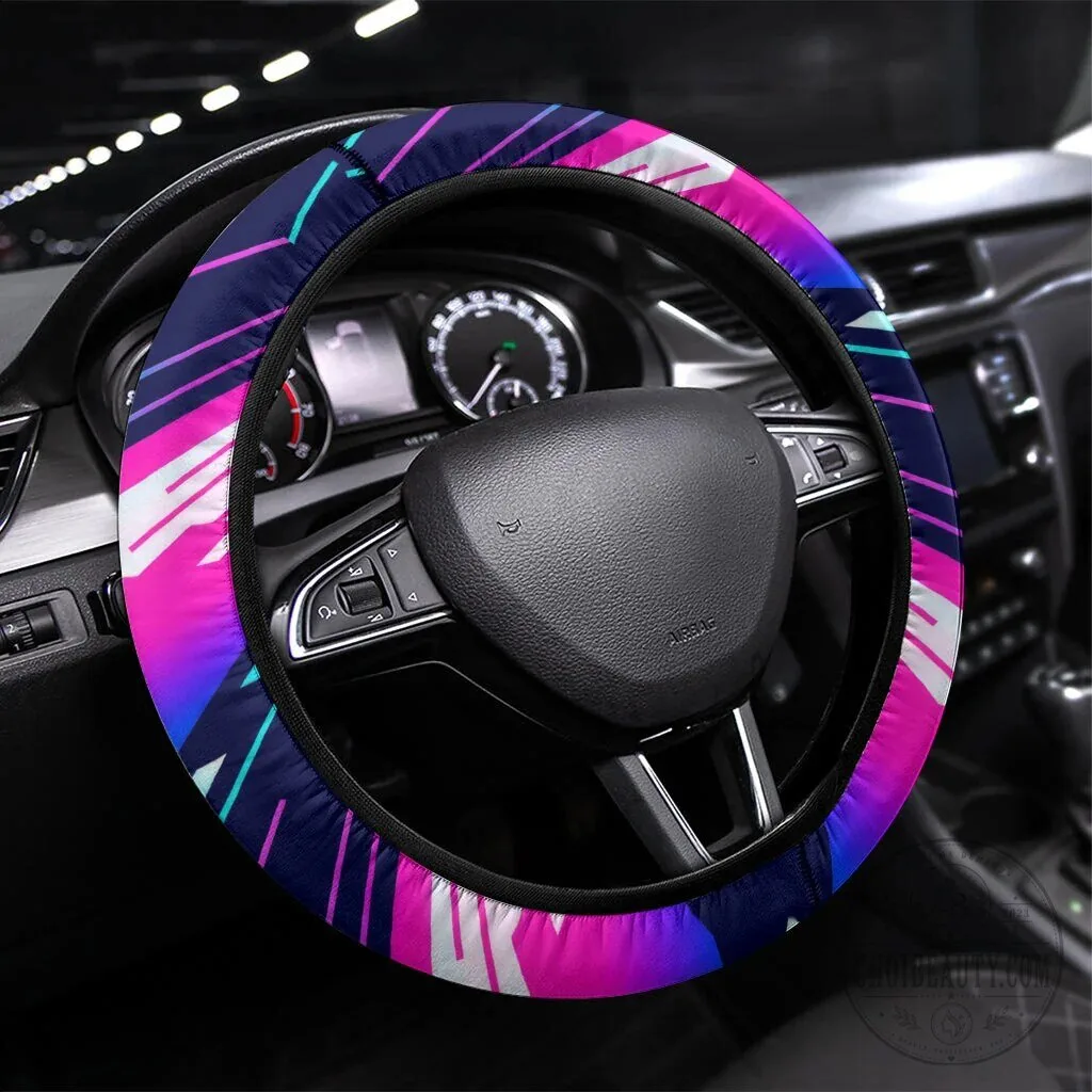 Cyberpunk Abstract Rainbow Trout Fisherman Steering Wheel Cover