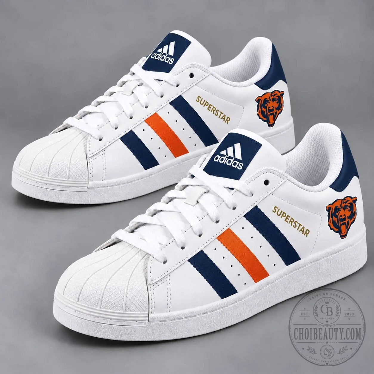 Chicago Bears NFL Team Logo White and Orange Stripe Superstar Shoes 16 Chicago Bears NFL Team Logo White and Orange Stripe Superstar Shoes