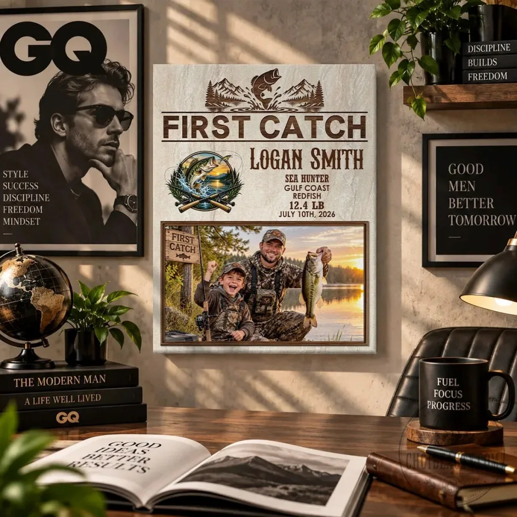 Personalized First Catch Fishing Photo Canvas Wall Art Personalized First Catch Fishing Photo Canvas Wall Art
