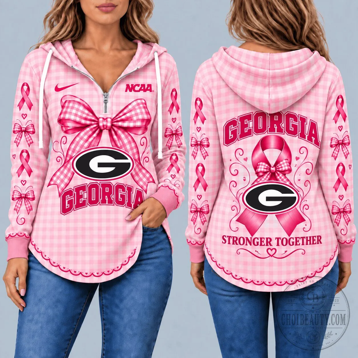 Georgia Bulldogs Breast Cancer Awareness Pink Gingham Pattern Hoodie 2 Georgia Bulldogs Breast Cancer Awareness Pink Gingham Pattern Hoodie
