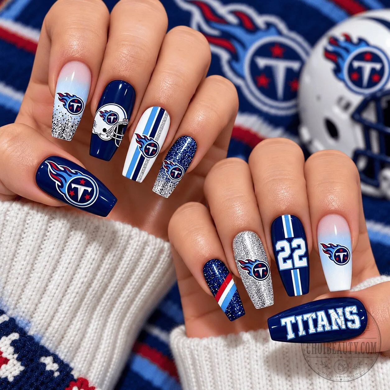 Tennessee Titans NFL Football Team Glitter Design Press-On Nails Set