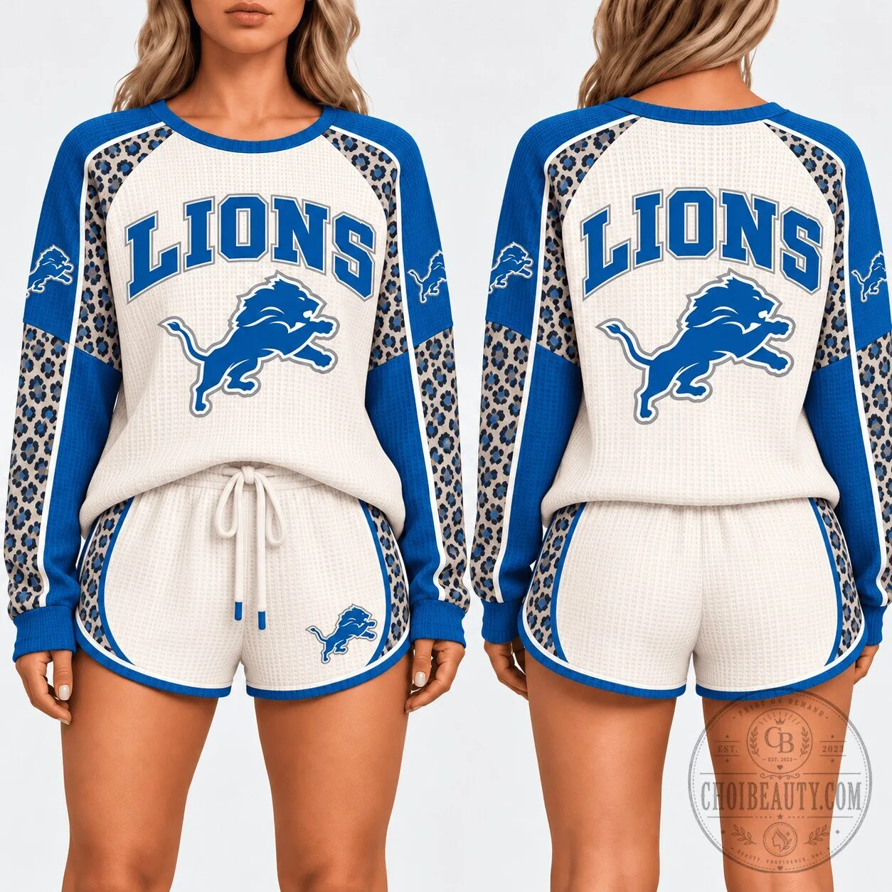 Detroit Lions National Football League Leopard Print Waffle Knit Lounge Set 2 Detroit Lions National Football League Leopard Print Waffle Knit Lounge Set