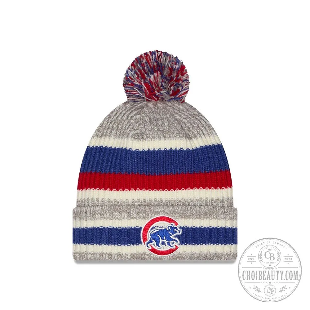 Chicago Cubs New Era Crawl Bear Striped Knit Pom Beanie Hat 3 Chicago Cubs New Era Crawl Bear Striped Knit Pom Beanie Hat