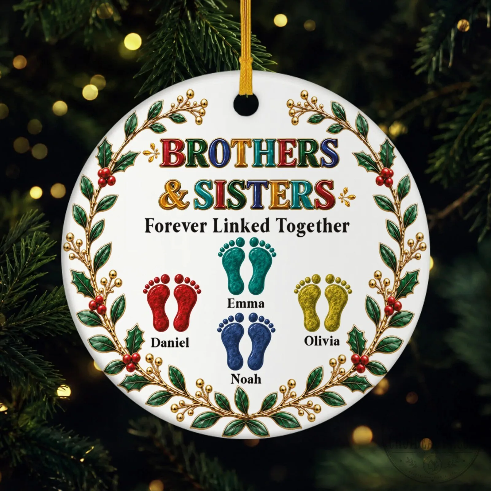 Personalized Brothers and Sisters Forever Linked Together Christmas Ornament 2 Personalized Brothers and Sisters Forever Linked Together Christmas Ornament