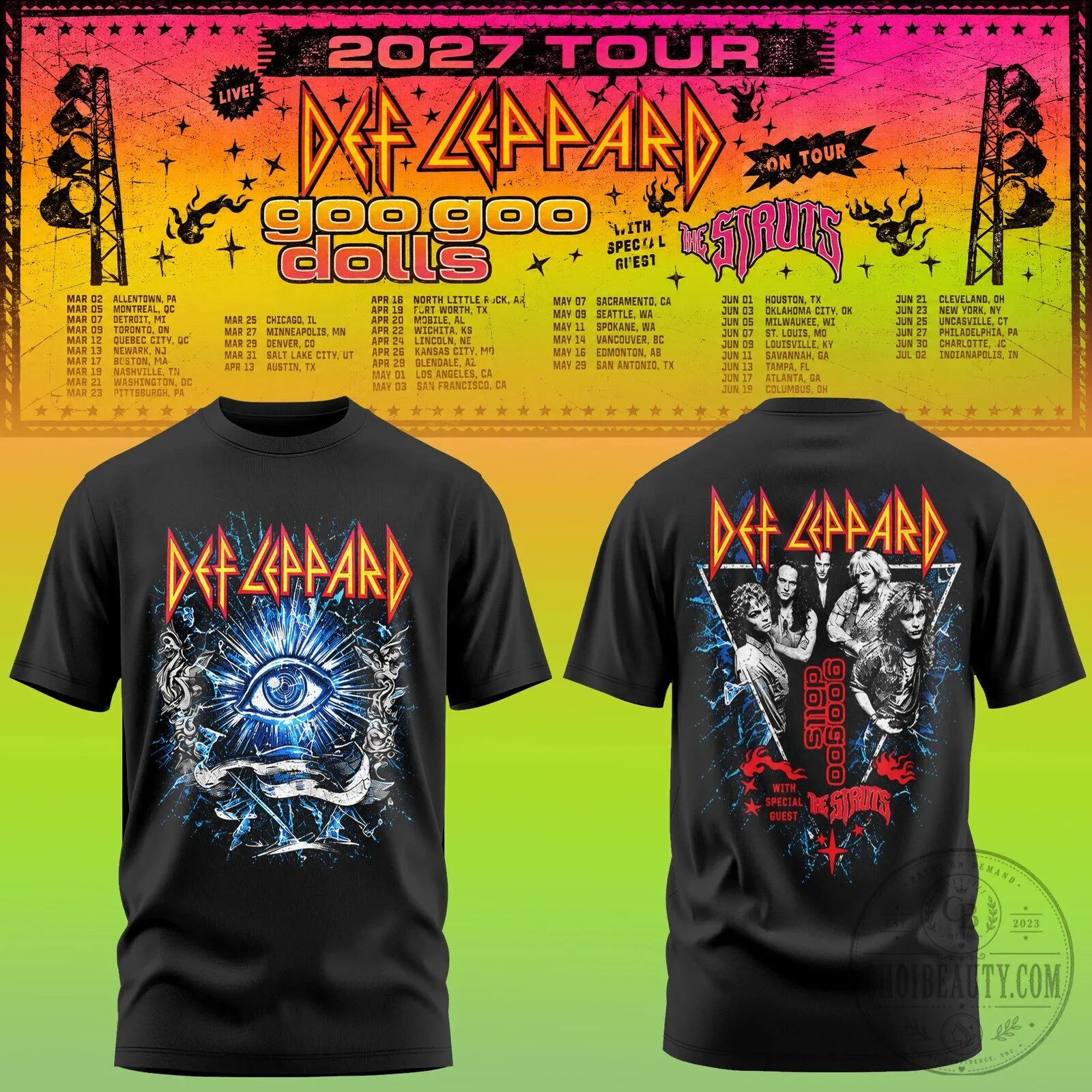 Def Leppard 2027 Tour Concert Dates Retro Rock Band T-Shirt
