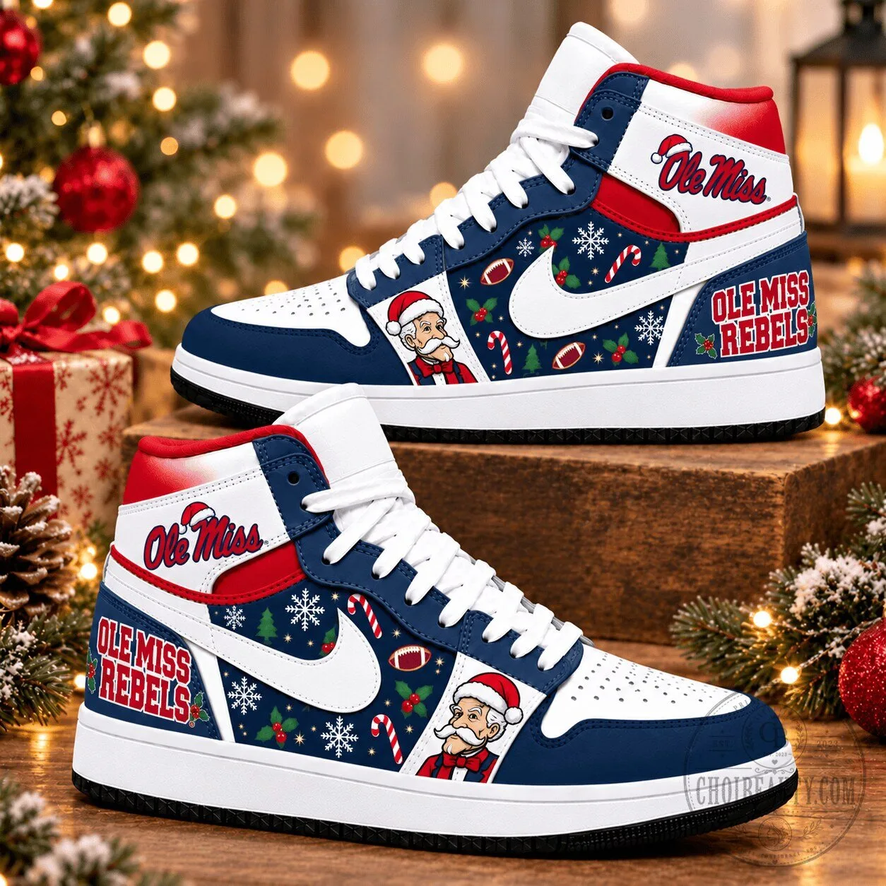Ole Miss Rebels Christmas Holiday Santa Claus High Top Shoes