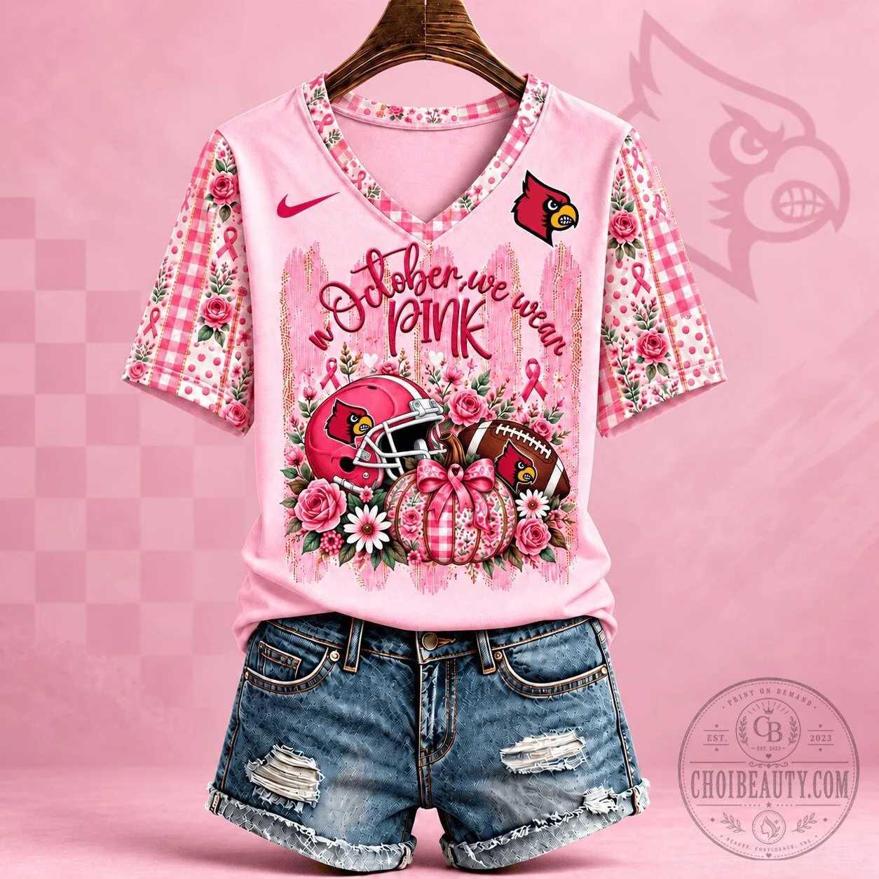Louisville Cardinals In October We Wear Pink Breast Cancer Awareness T-Shirt