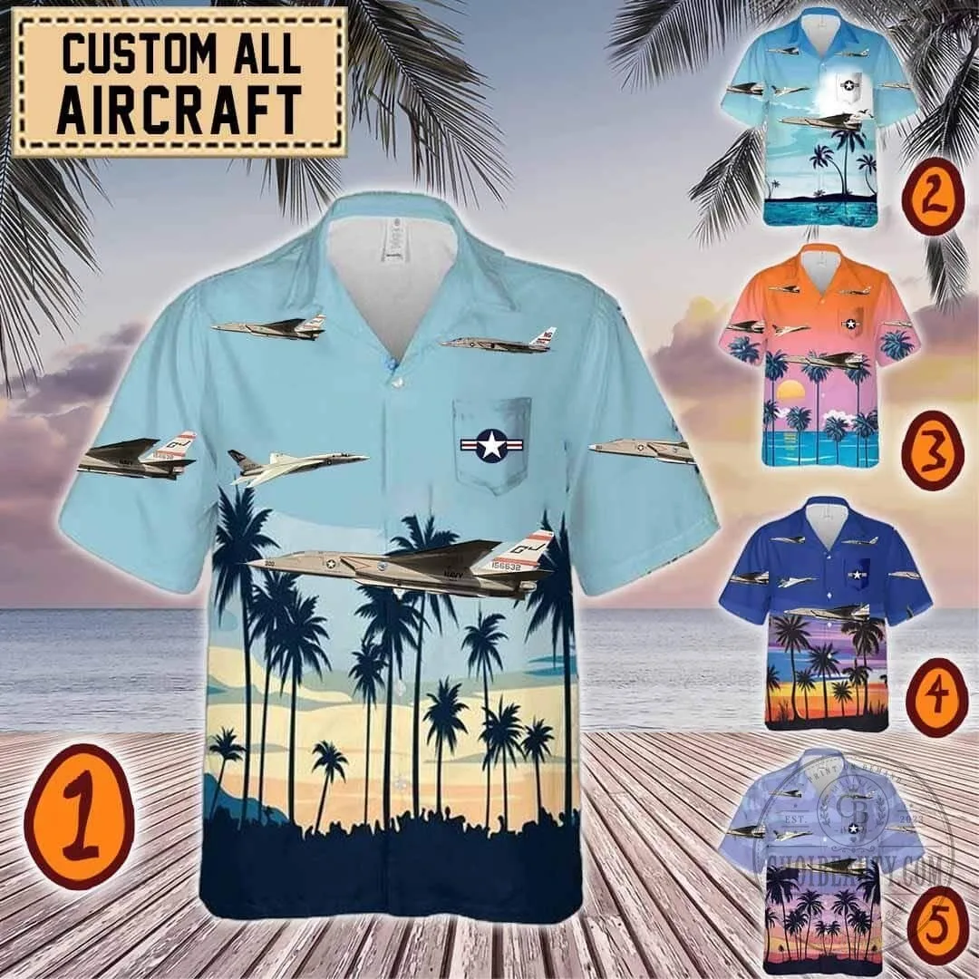 RA-5C Vigilante Military Aircraft Palm Trees Hawaiian Shirt