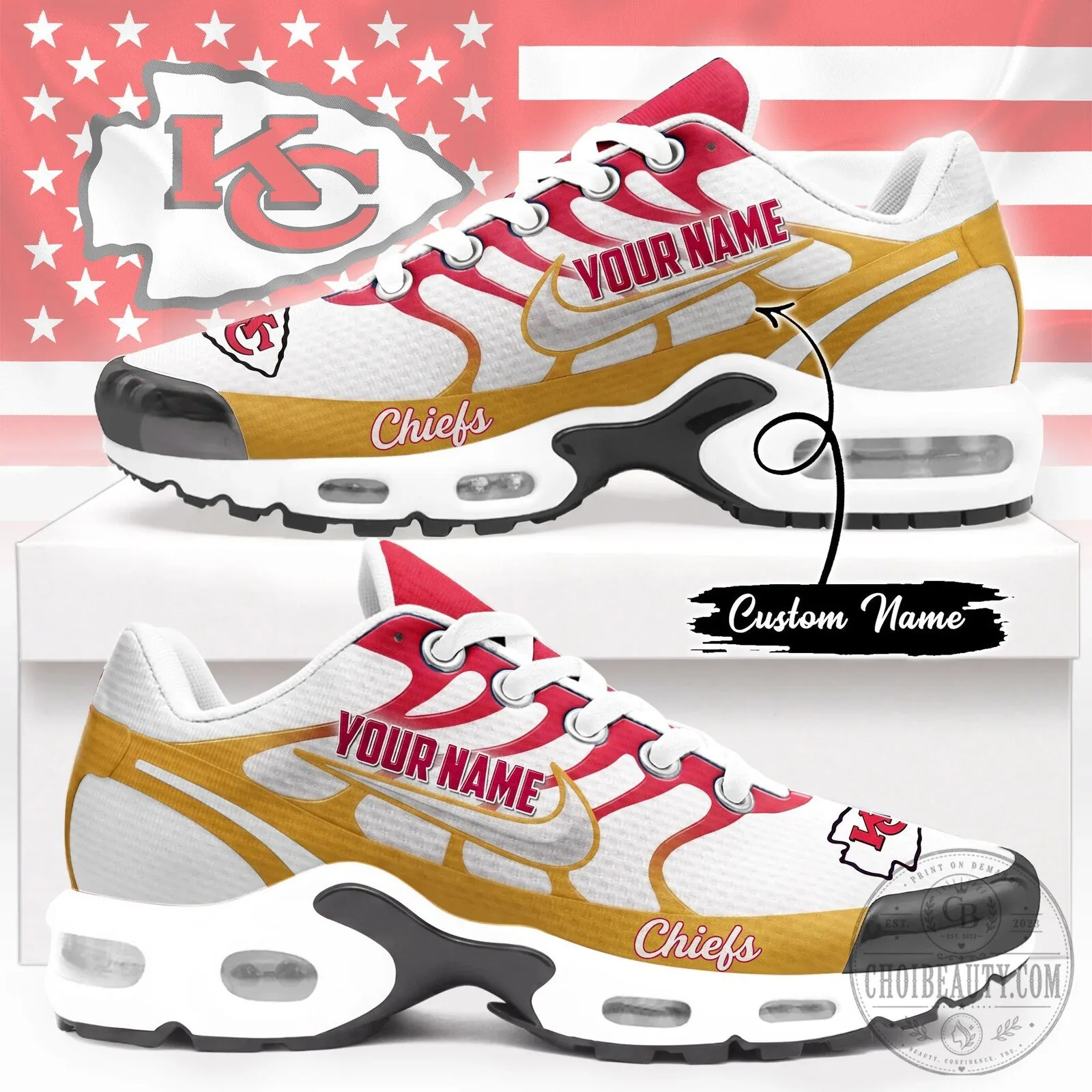 Kansas City Chiefs Personalized White and Red NFL Custom Name Shoes 5 Kansas City Chiefs Personalized White and Red NFL Custom Name Shoes