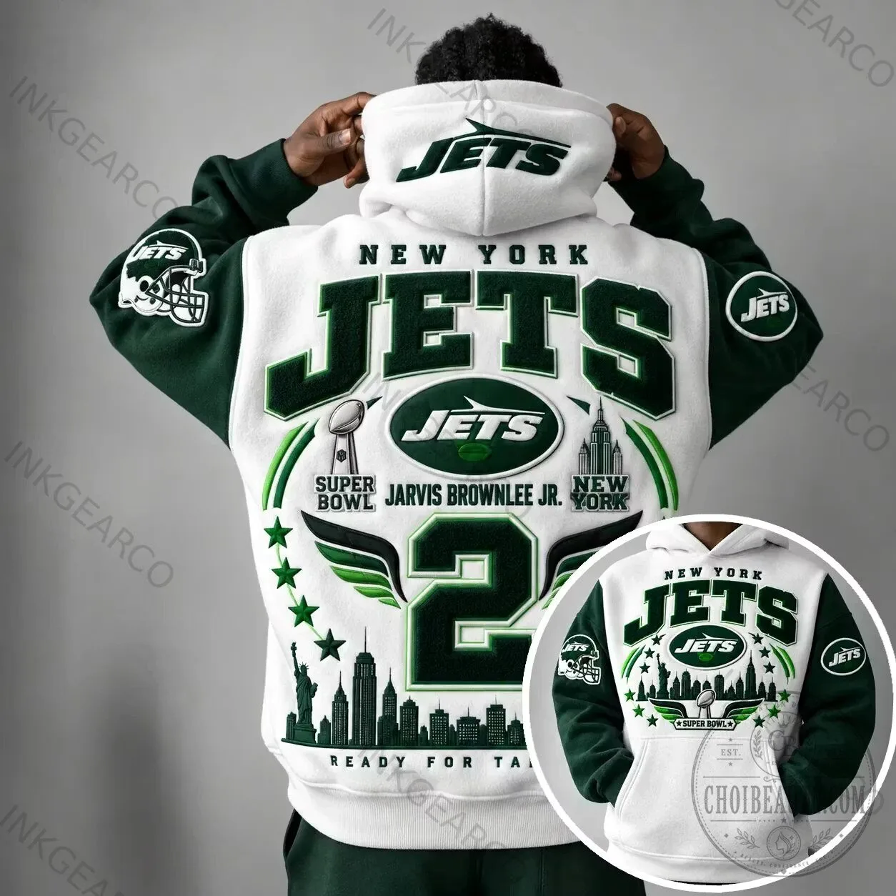 New York Jets Jarvis Brownlee Jr. Number 24 Football Team Hoodie 1 New York Jets Jarvis Brownlee Jr. Number 24 Football Team Hoodie