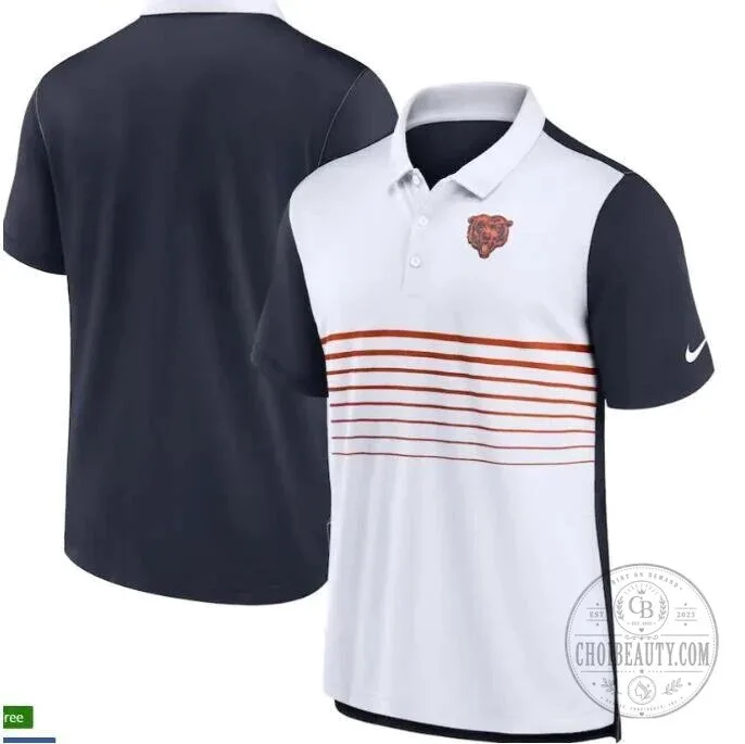 Chicago Bears White and Navy Blue Striped Polo Shirt