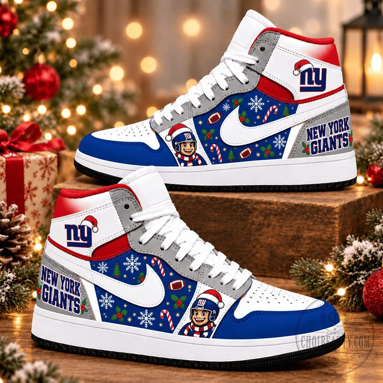 New York Giants Christmas Holiday Pattern High Top Sneakers 2 New York Giants Christmas Holiday Pattern High Top Sneakers