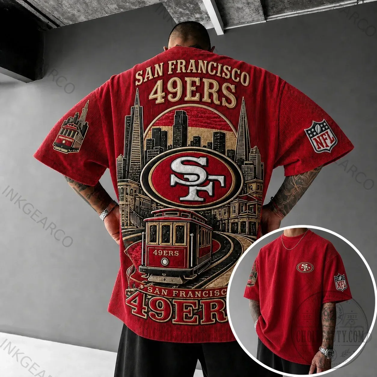 San Francisco 49ers NFL Football City Skyline Graphic Oversized T-Shirt 2 San Francisco 49ers NFL Football City Skyline Graphic Oversized T-Shirt