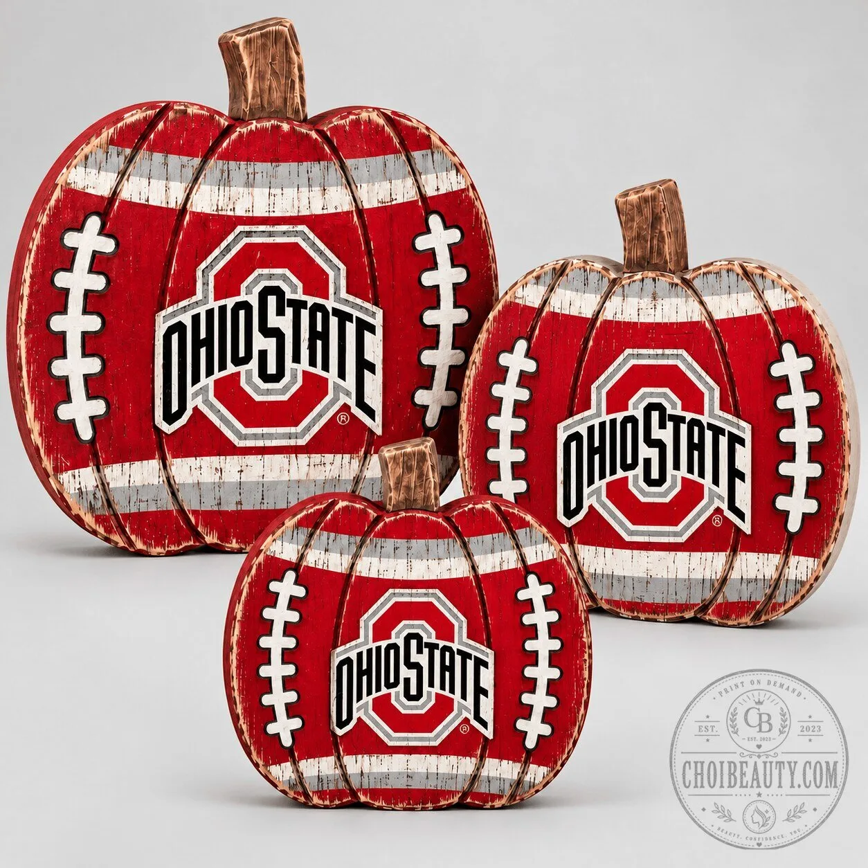 Ohio State Buckeyes Football Pumpkin Fall Harvest Home Decor Set
