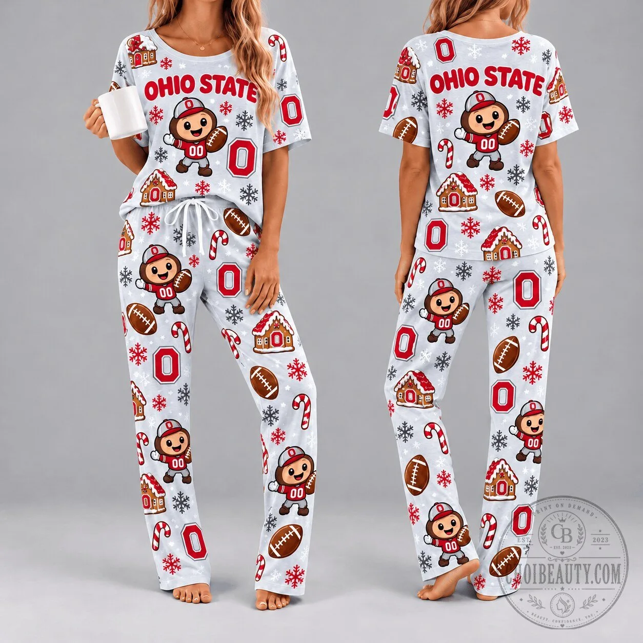 Ohio State Buckeyes Christmas Football Holiday Women's Pajamas Set