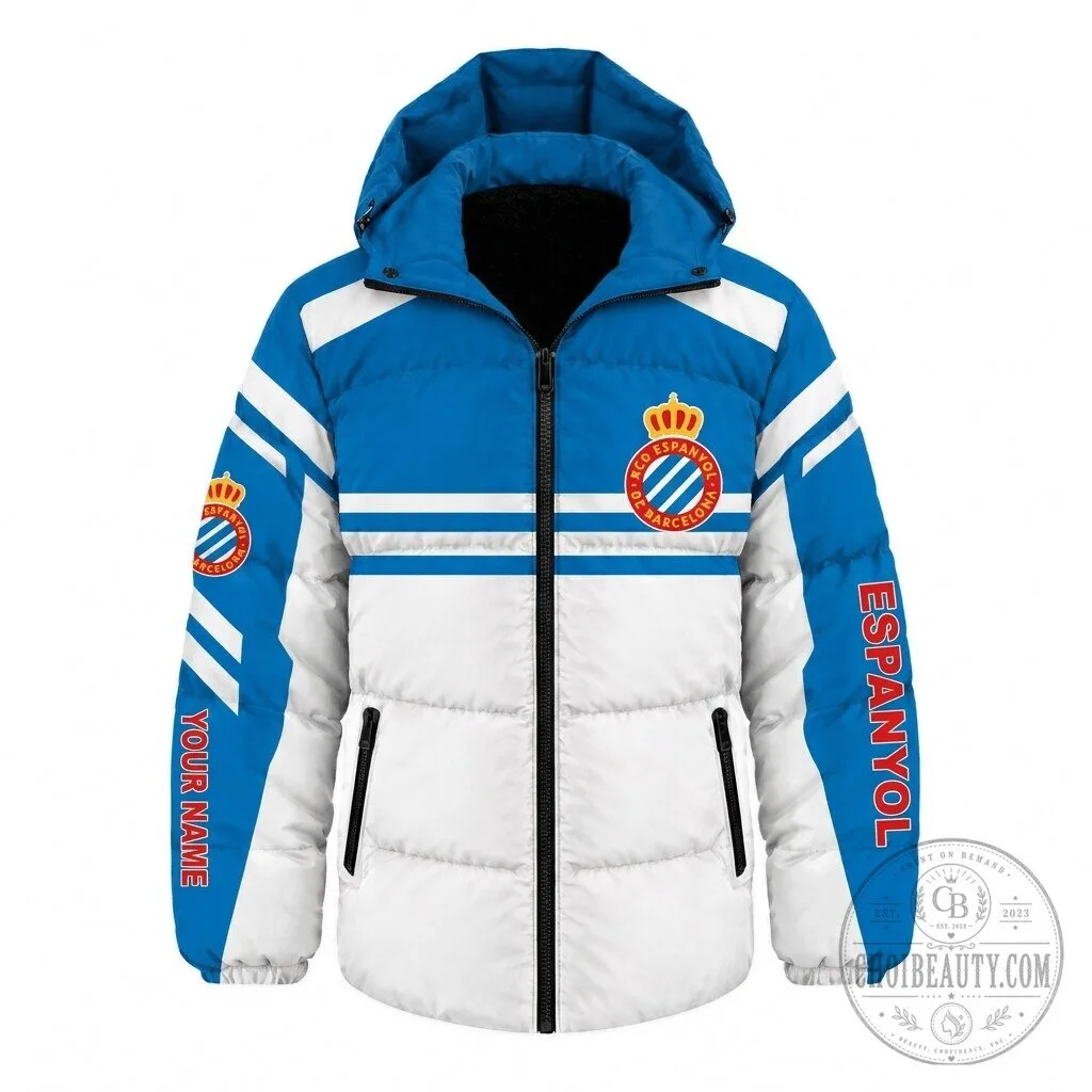 Espanyol Football Club Blue White Striped Puffer Jacket Custom Name