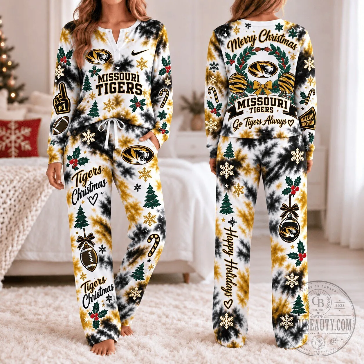 Missouri Tigers Christmas Tie-Dye Long Sleeve Pajamas Set