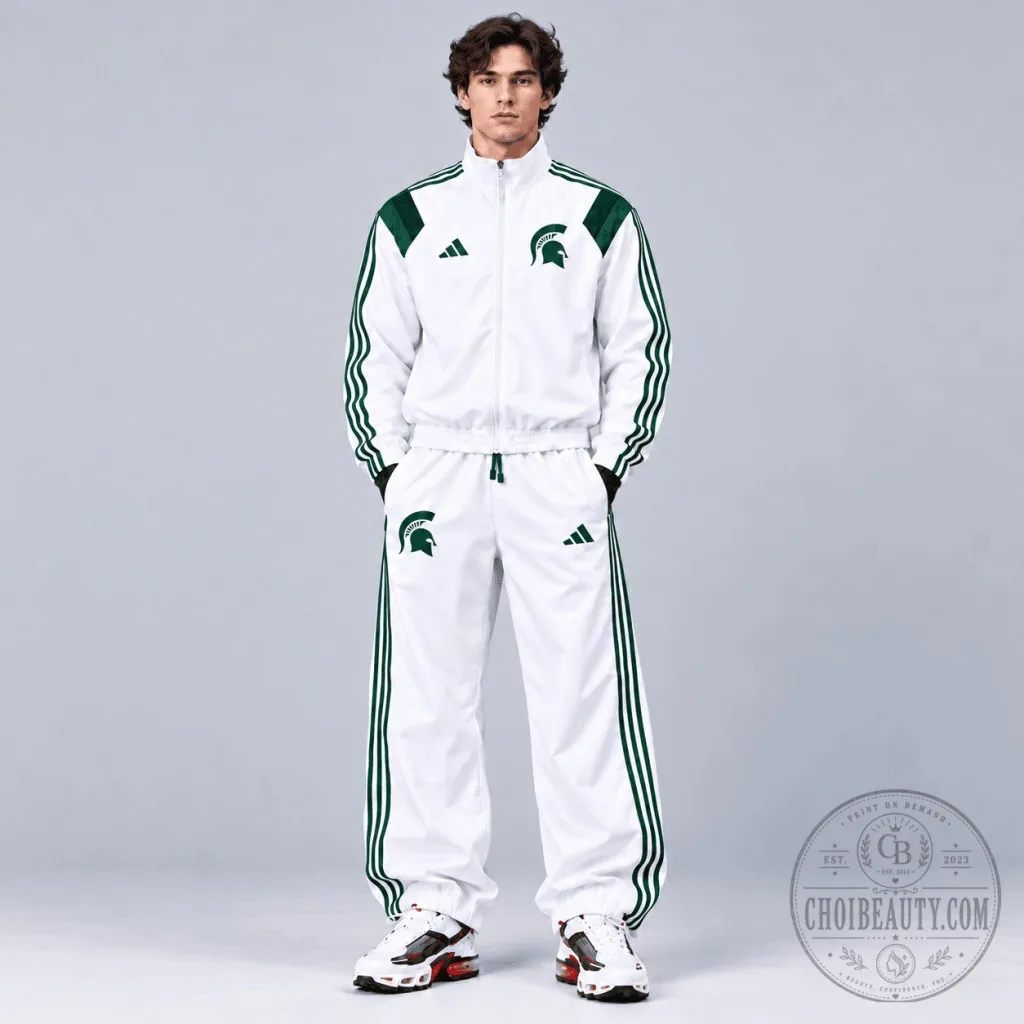 Michigan State Spartans NCAA Heritage White and Green Tracksuit Jacket Michigan State Spartans NCAA Heritage White and Green Tracksuit Jacket