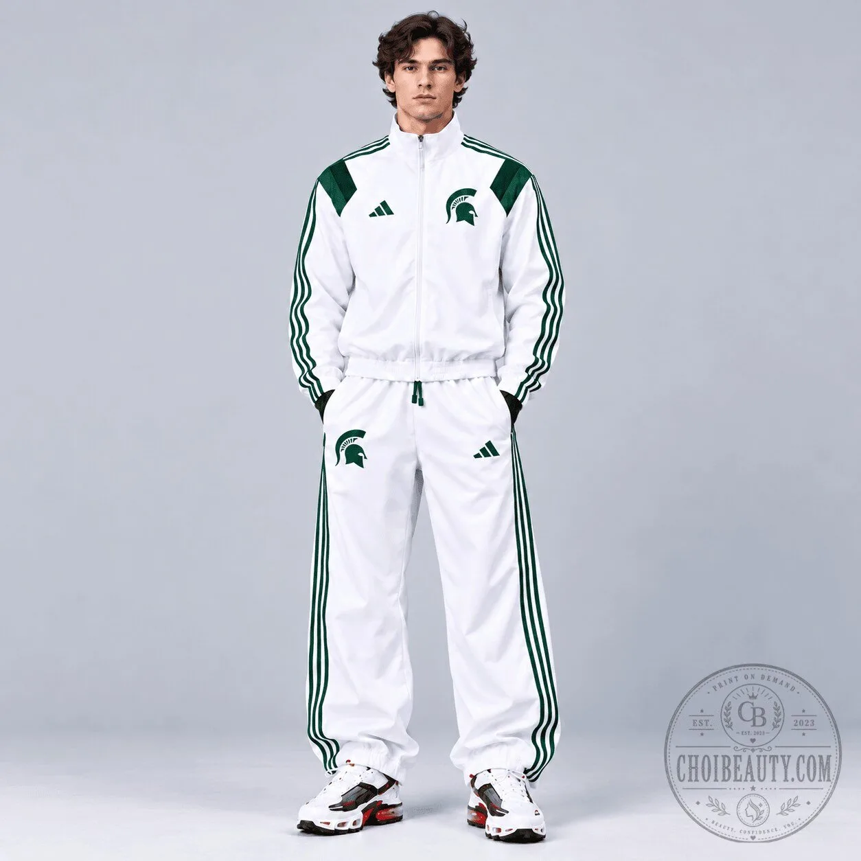 Michigan State Spartans NCAA Heritage White and Green Tracksuit Jacket 5 Michigan State Spartans NCAA Heritage White and Green Tracksuit Jacket