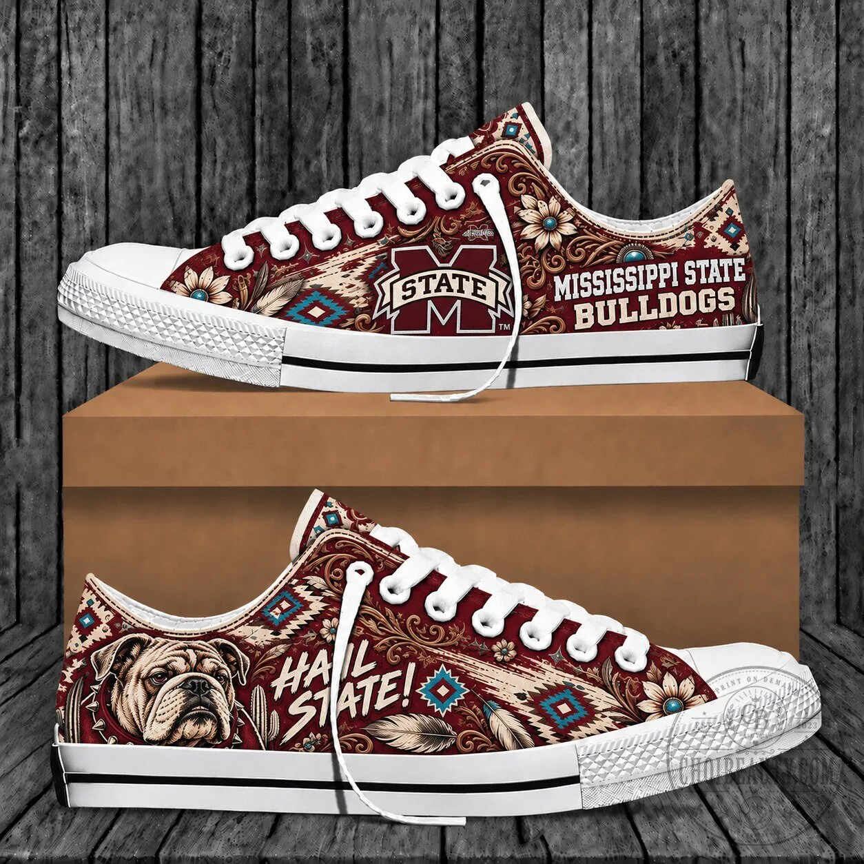 Mississippi State Bulldogs Western Boho Low Top Canvas Shoes for Game Day